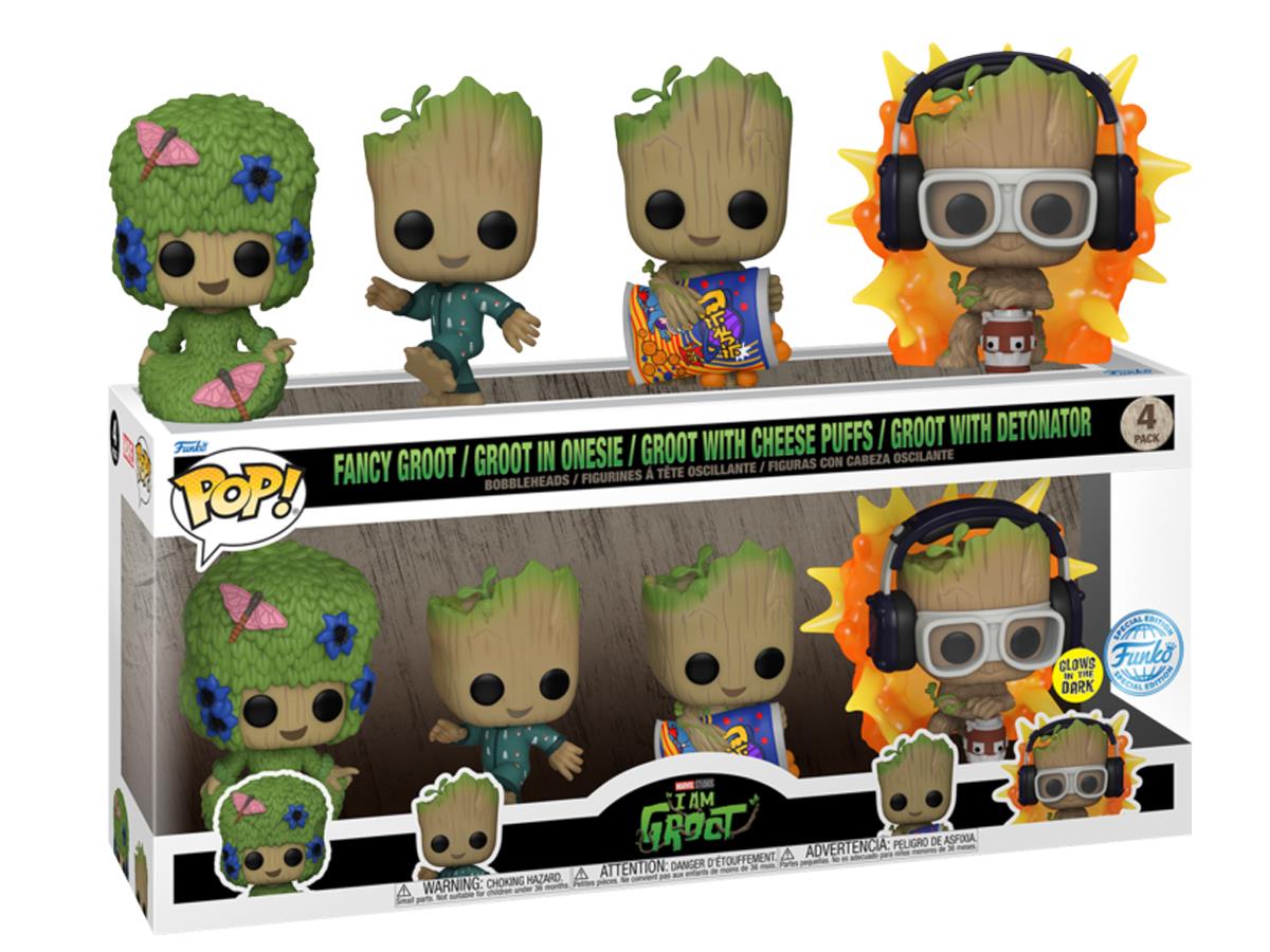 Funko Pop 4-Pack Marvel I Am Groot - Fancy Groot / Groot İn Onesie / Groot With Cheese Puffs /