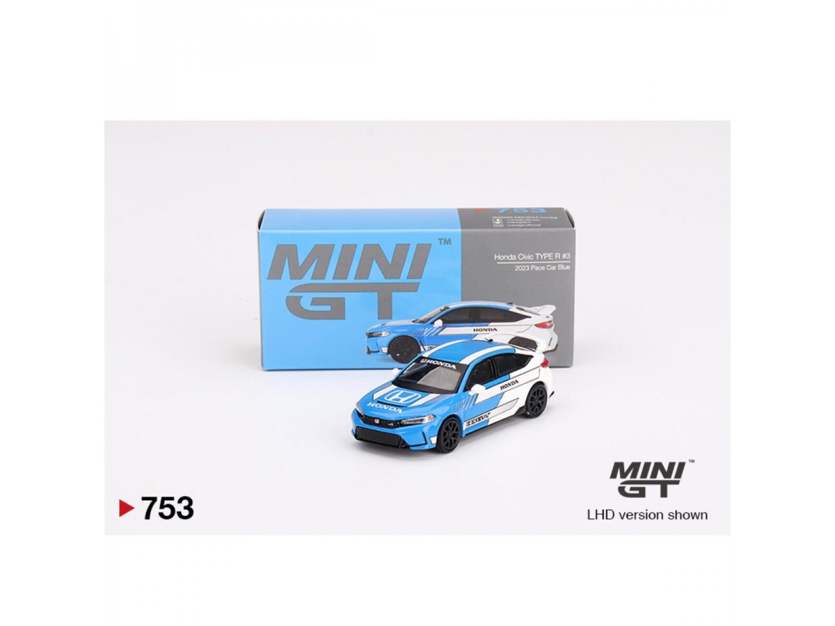 Mini Gt 1/64 Honda Civic Type R 2023 Pace Car Blue No:753