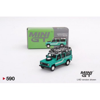 Mini GT 1/64 Land Rover Defender 110 1985 County Station Wagon Trident Green