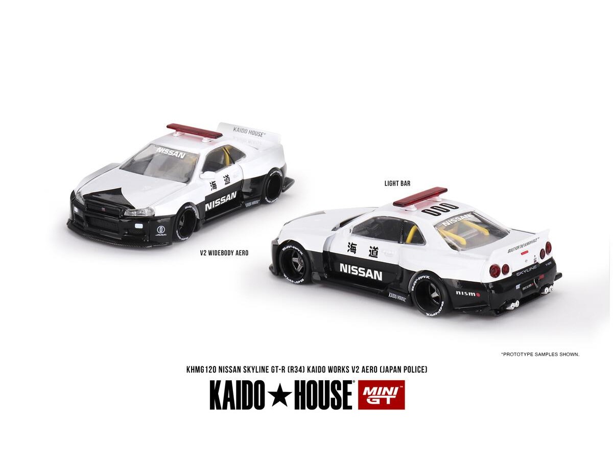 Mini Gt 1/64 Nissan Skyline Gt-r R34 Kaido Works (V2 Aero) Police